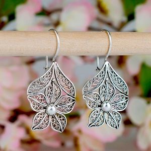 NEW Boho Flower Rhinestone Silver Alloy Fish Hook Dangle Earrings